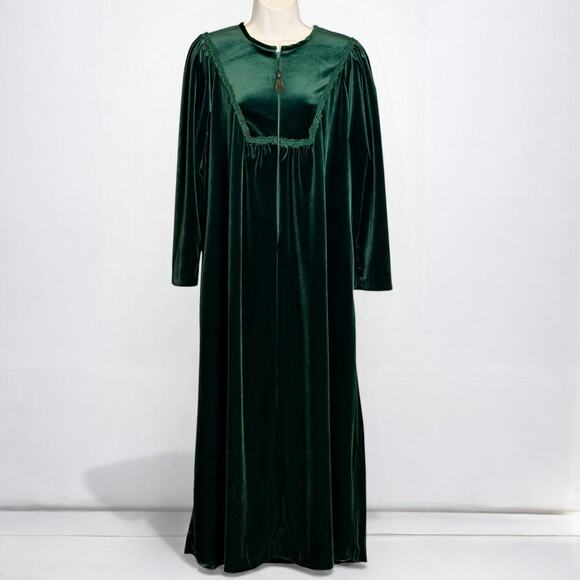 Vintage 80s Jasmine Rose Velvet Robe Small Tassel Zip Long Cottage Loungewear - Picture 1 of 9